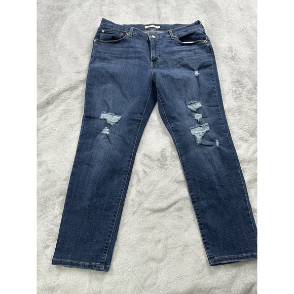 Levi's Boyfriend Jeans Women 31 Medium Wash Blue Denim Distressed Casual Stretch - Picture 3 of 12